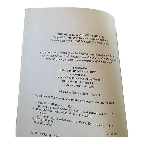 The Mental Game of Baseball: A Guide to Peak Performance Paperback Book - Picture 2 of 3